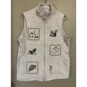 Northern Reflections Winter Motif Fleece Vest Womens S Gray Holiday Festive Cozy